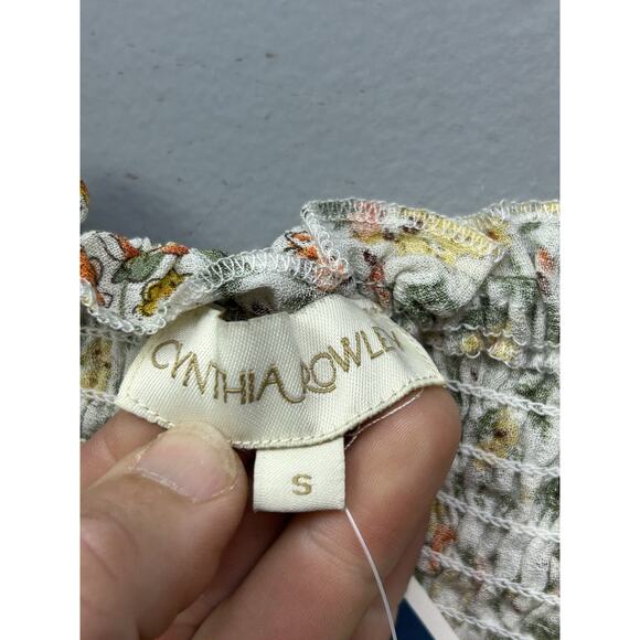 Cynthia Rowley Size S Off the Shoulder Smocked Peasant Top Pink‎ Yellow Floral - Picture 4 of 7